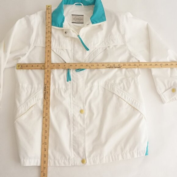 Vintage Sequence White w Teal Trim Cotton Zip Up Nylon Lined Utility Jacket XL - Picture 3 of 11